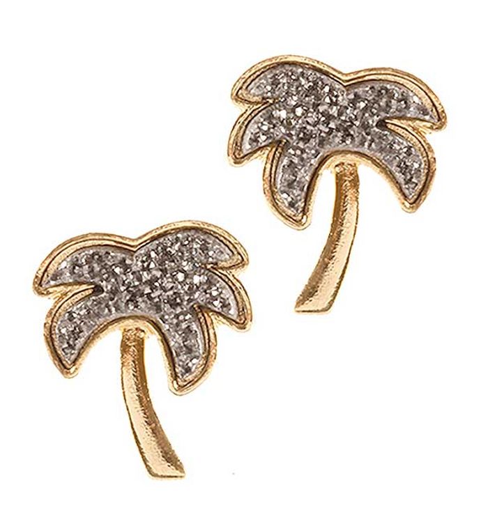 Grey Druzy And Gold Palm Tree Earring